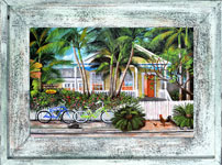 Happy Hour Key West Canvas Print in Cedar Frame