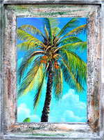 Island Coconuts Canvas Print in Cedar Frame