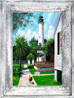 Key West Lighthouse Canvas Print in Cedar Frame
