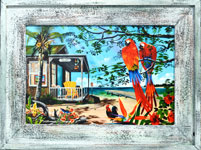 Love Birds Key West Canvas Print in Cedar Frame