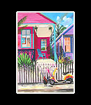 House with Scooter Matted Print